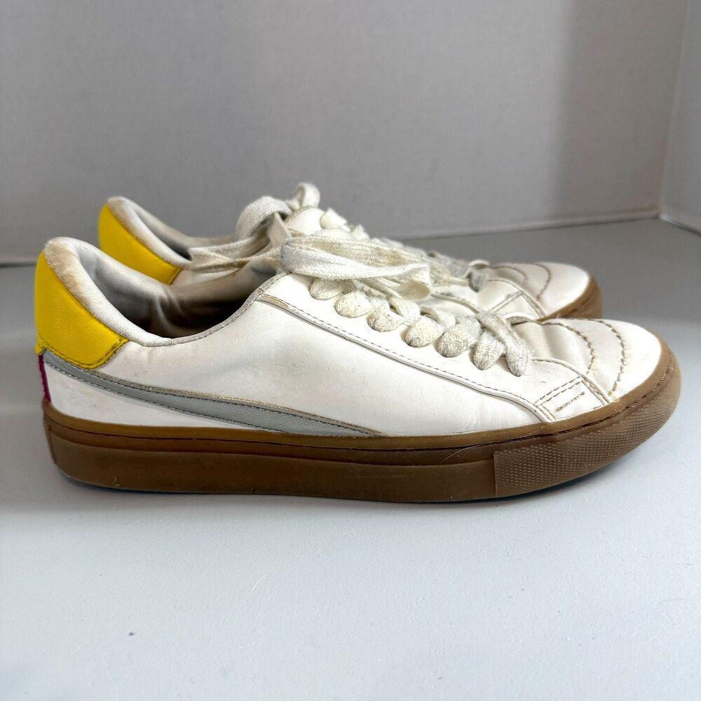Universal Thread Women's White Lace Up Sneakers Shoes Pink Yellow Size 7.5